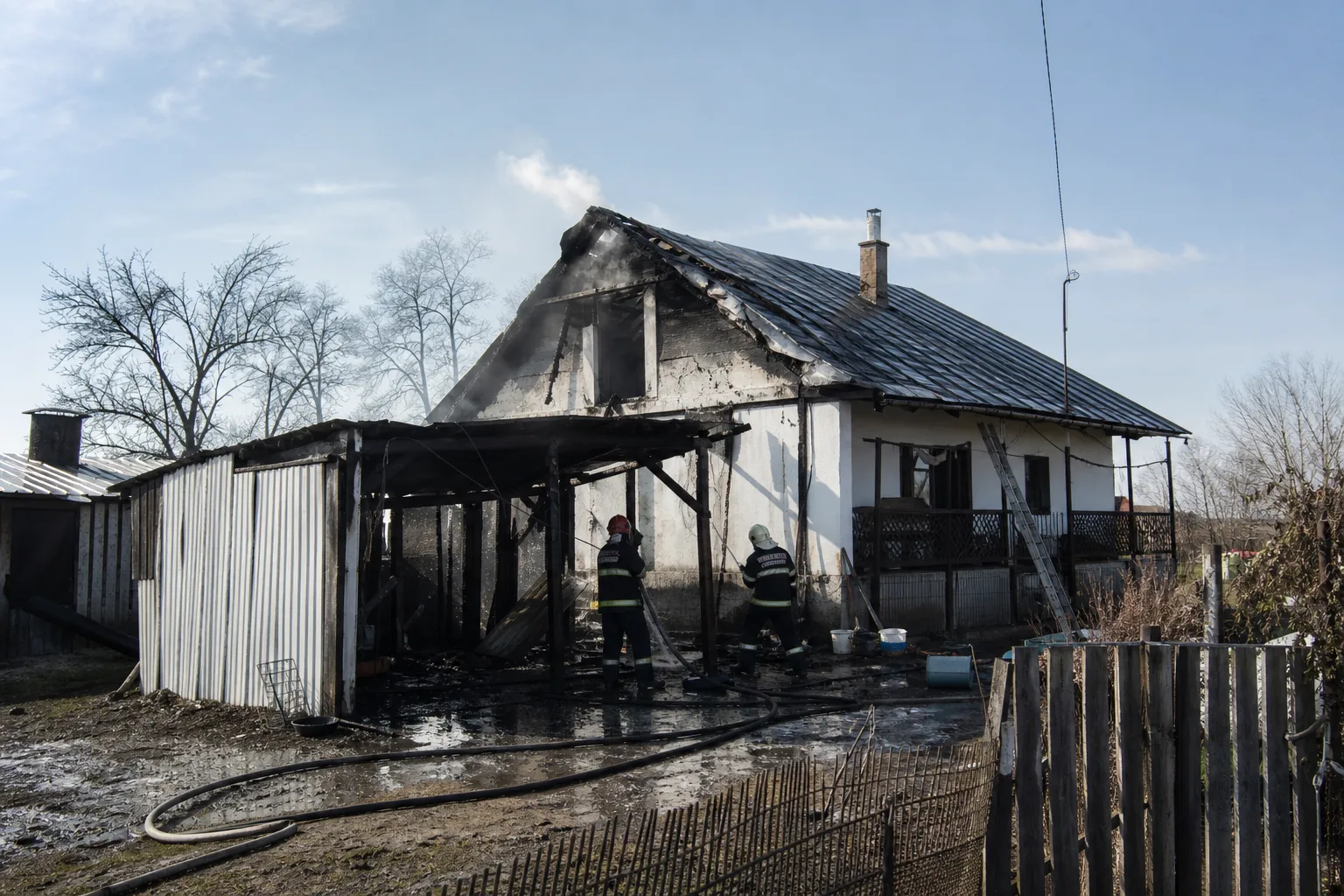 Bragadiru, str. Celofibrei: garaj în flăcări, mașină arsă, fără victime