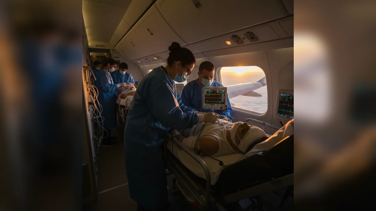 Misiune aeriană umanitară cu pacienți arși, coordonată de la Otopeni, județul Ilfov