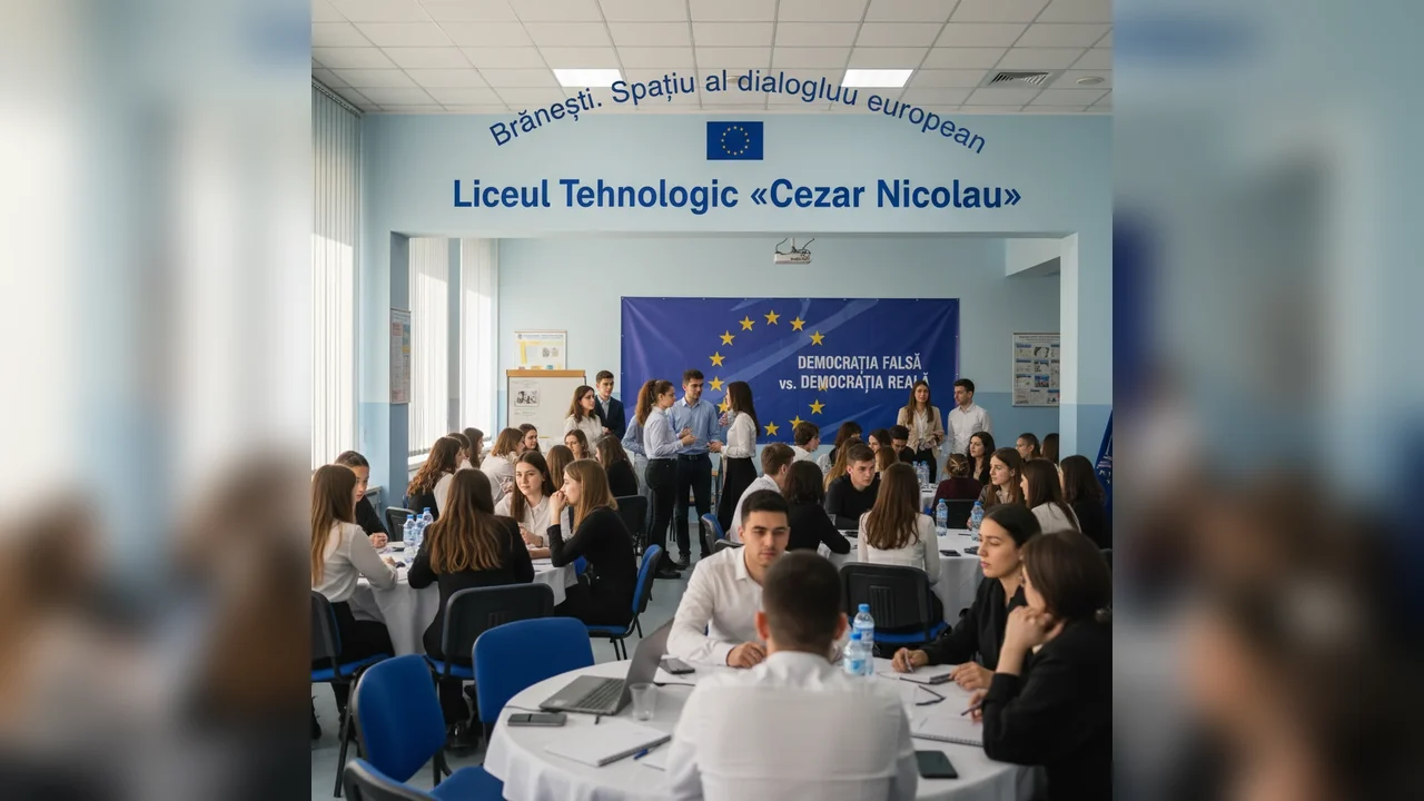 peste 50 de elevi din 4 țări discută la Liceul Tehnologic Cezar Nicolau despre falsa democrație și democrația autentică într-un cadru european de dialog