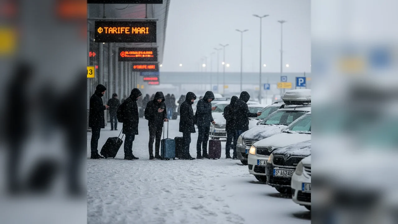 Tarife ridesharing foarte ridicate între București și Aeroportul Otopeni în condiții de ninsoare, în județul Ilfov